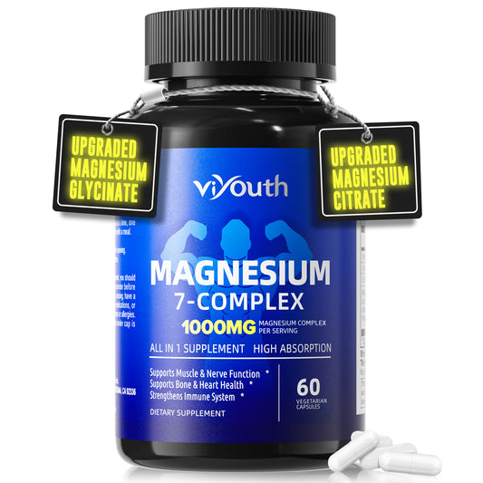 Viyouth Magnesium 7 Complex Supplement Advanced with 7 Forms of Magnesium (Glycinate, Malate, Chelate, Aspartate, Orotate, Taurine, Citrate), Zinc, Vitamin D3 & Vitamin B6 for Sleep & Muscle, 60 Capsules