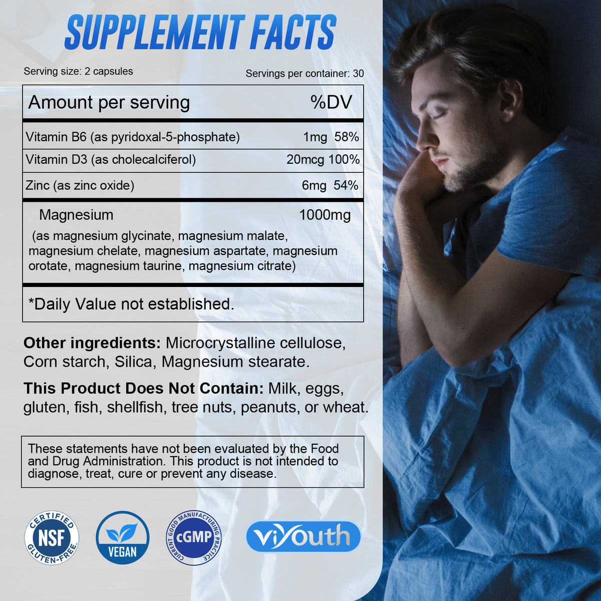 Viyouth Magnesium 7 Complex Supplement Advanced with 7 Forms of Magnesium (Glycinate, Malate, Chelate, Aspartate, Orotate, Taurine, Citrate), Zinc, Vitamin D3 & Vitamin B6 for Sleep & Muscle, 60 Capsules